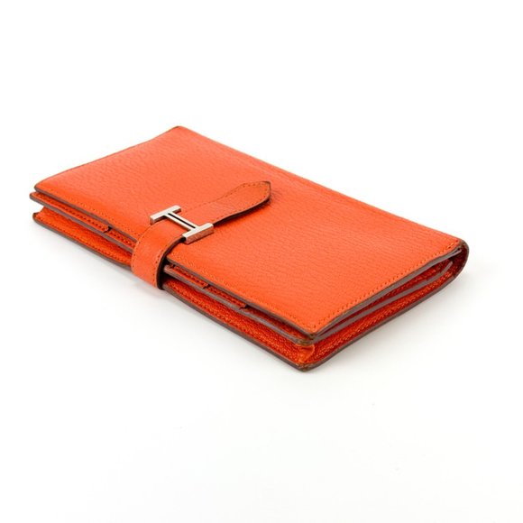 Hermès Orange Chèvre Mysore Leather Béarn Bifold Wallet - Picture 6 of 8